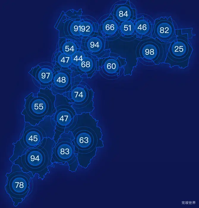 echarts杭州市萧山区geoJson地图圆形波纹状气泡图
